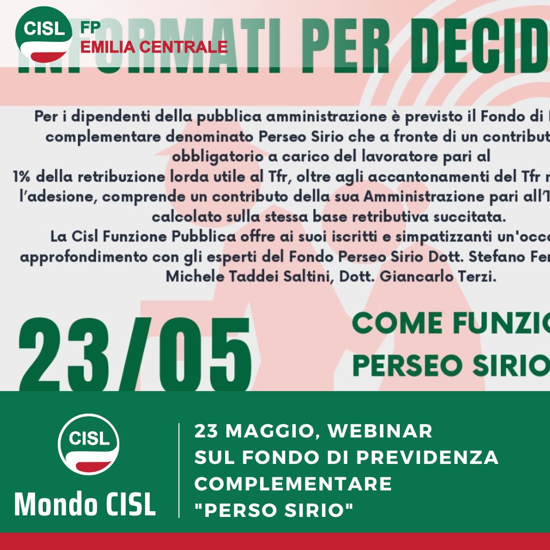 Perseo Sirio, webinar sulla previdenza complementare il 23/5